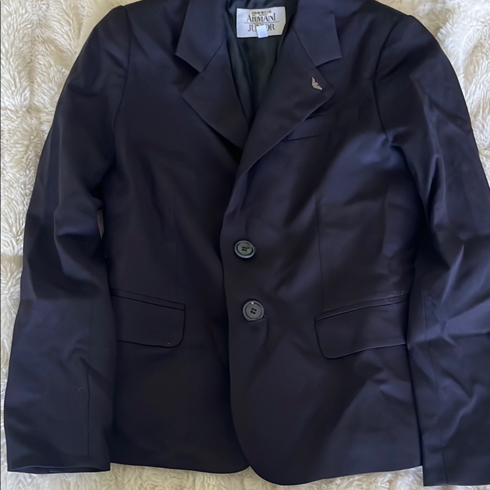 Armani Junior Black Sport Coat with Notched Lapels